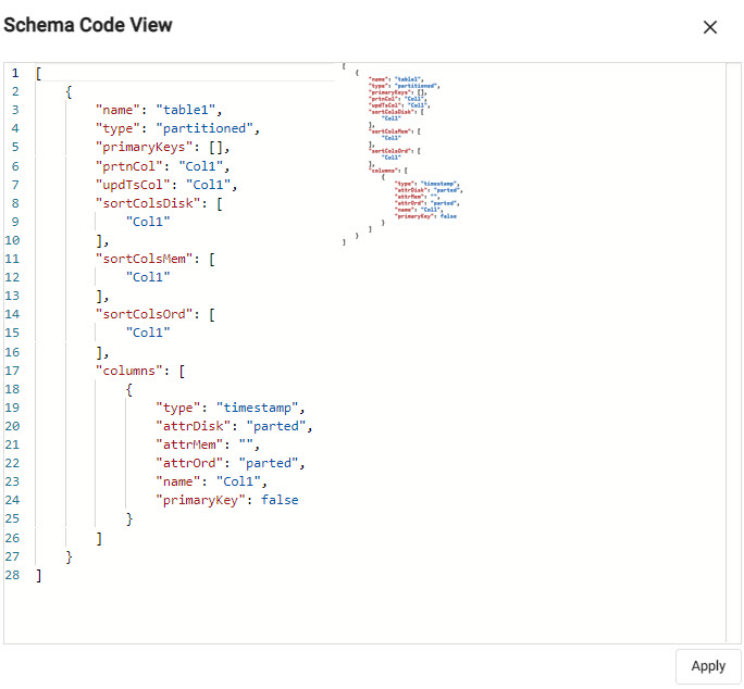 A JSON schema code editor view