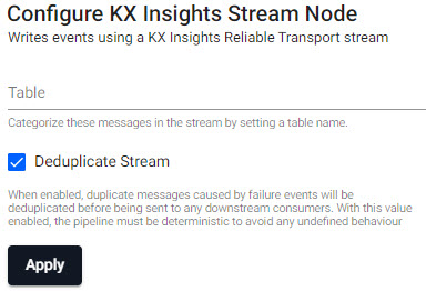 KX Insights Stream writers properties.