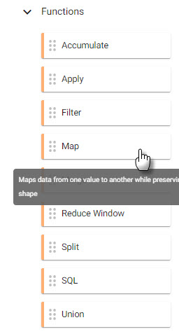 Click-and-drag the Map function node into the pipeline workspace.