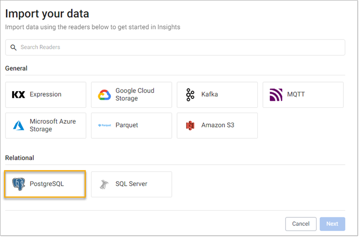 Select PostgreSQL from relational readers.
