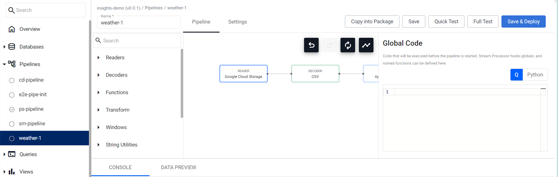 Completed pipeline following the import steps