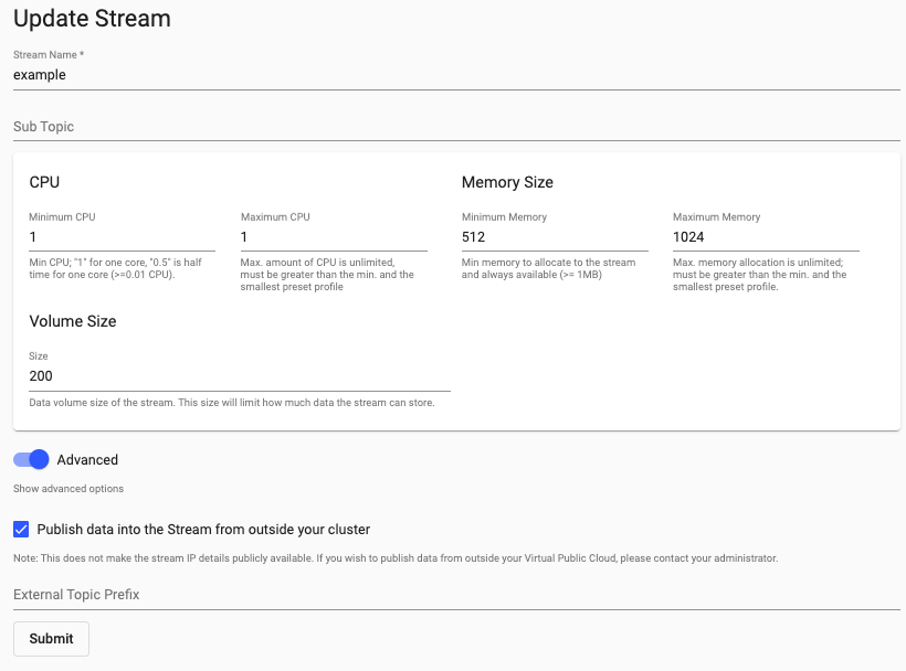 Advanced stream settings