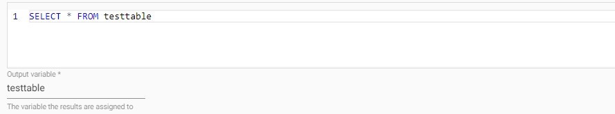 A simple `SQL` query returns data to an output variable.