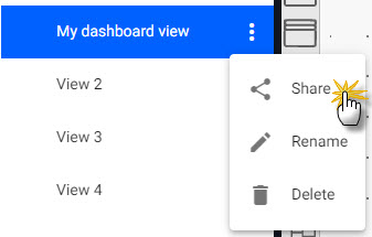 Open a share dashboard view link from the triple dot menu.