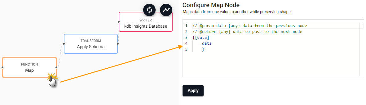 Select the Function Map node to edit its properties.