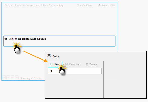 Create a data source by clicking "Click to populate Data Source".