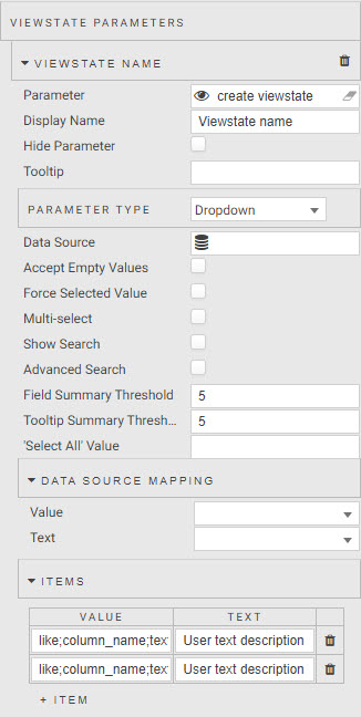 **Data Form** setup for a dropdown filter.