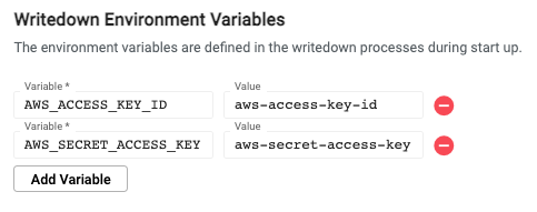 Writedown authentication environment variables