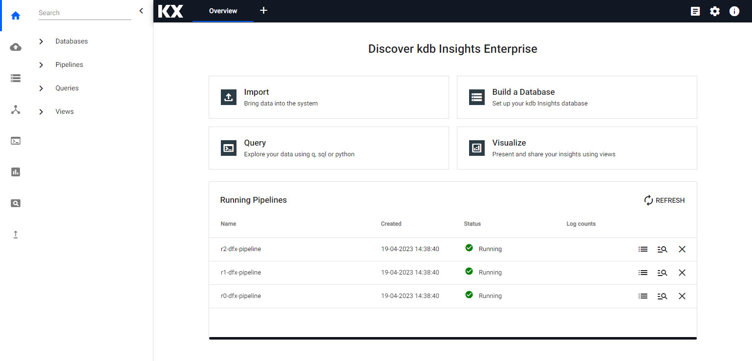 Home page of kdb Insights Enterprise.