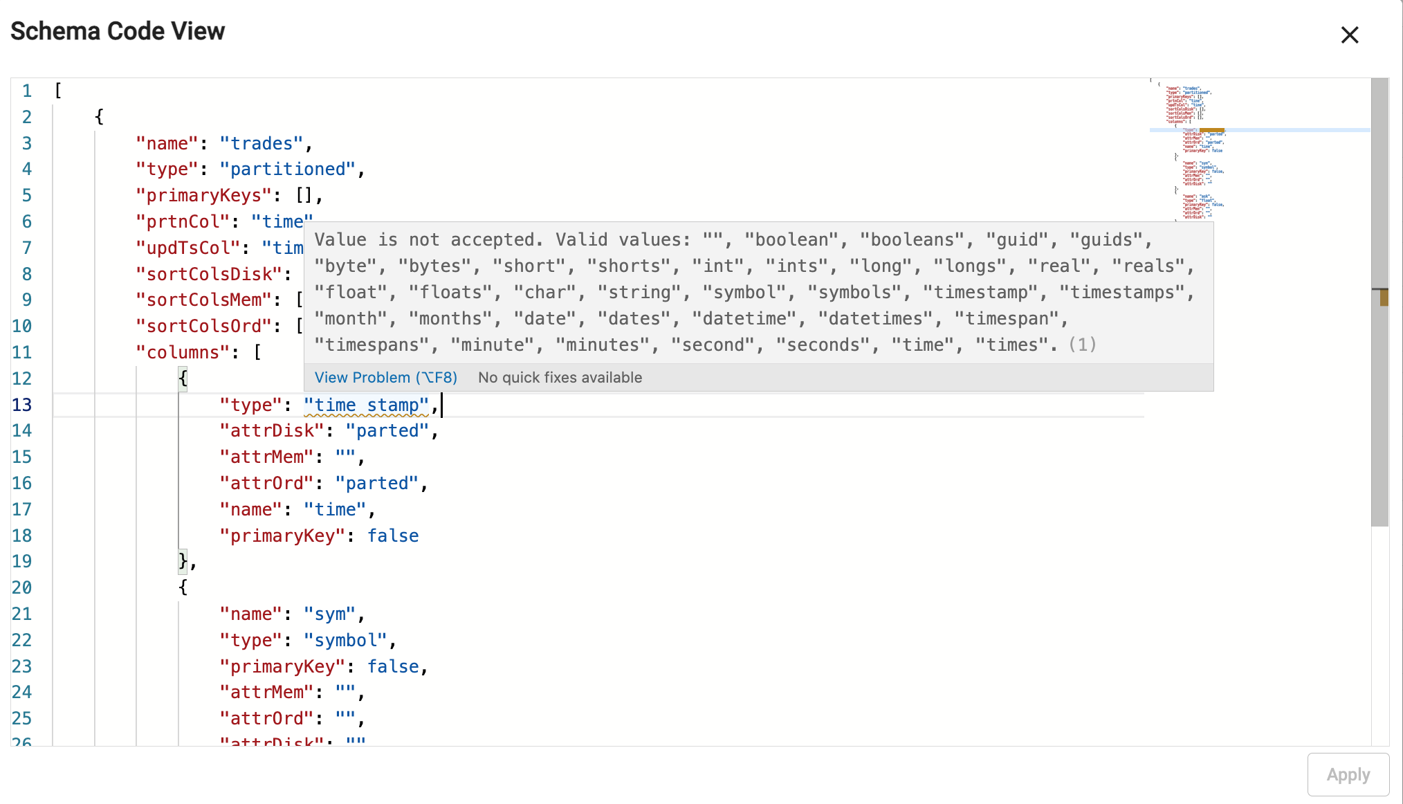 Schema editor validation