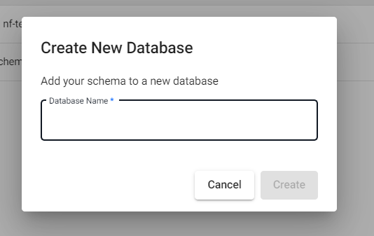 Create new database dialog