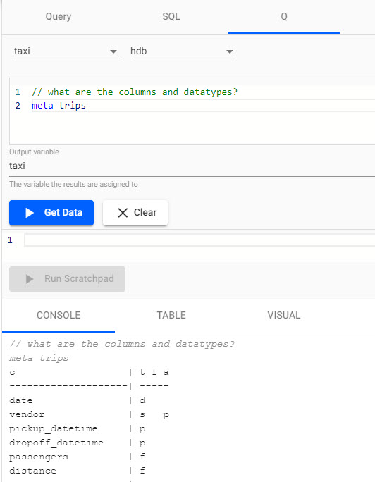 Output of meta trips run using q.