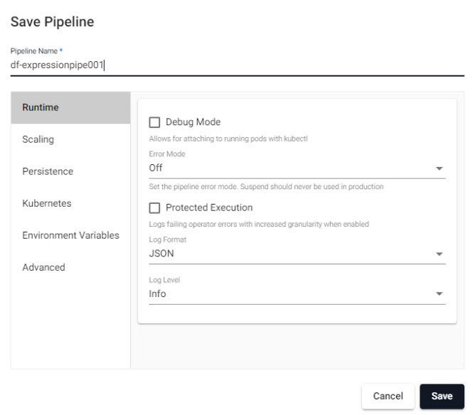 Saving an expression pipeline.