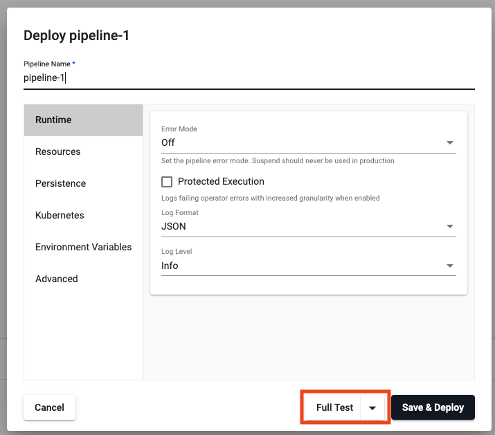 Test deploy button