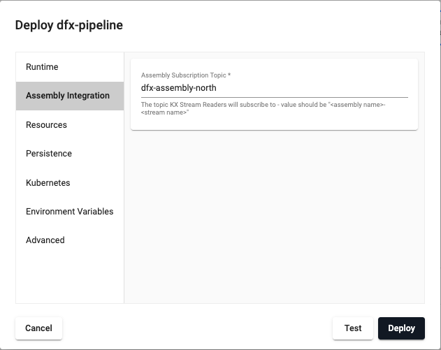 Deploy dialog assembly integration