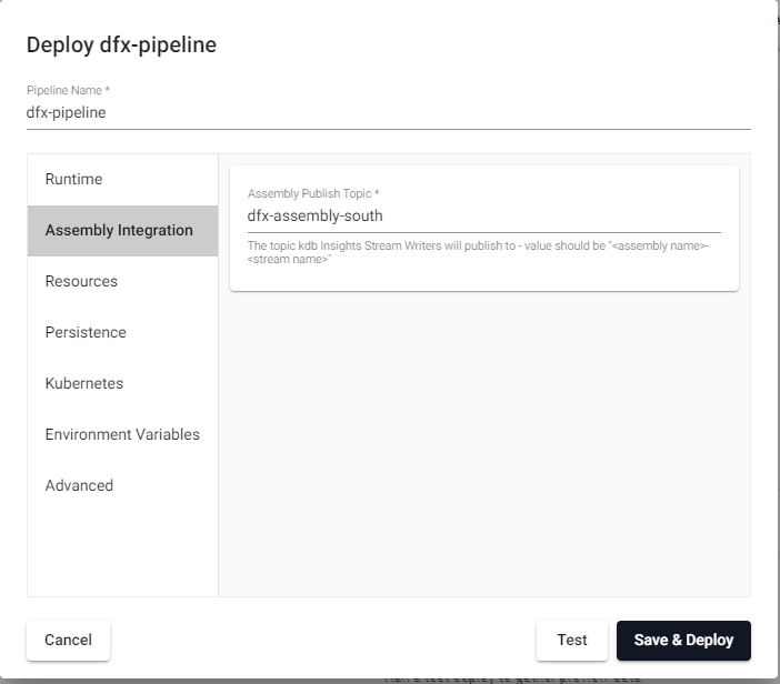 Deploy dialog assembly integration