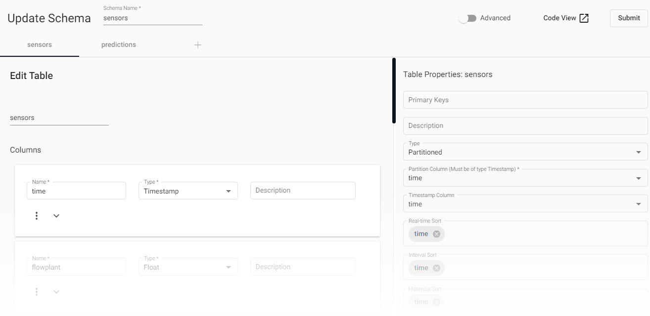 Applying the JSON will populate the schema table.