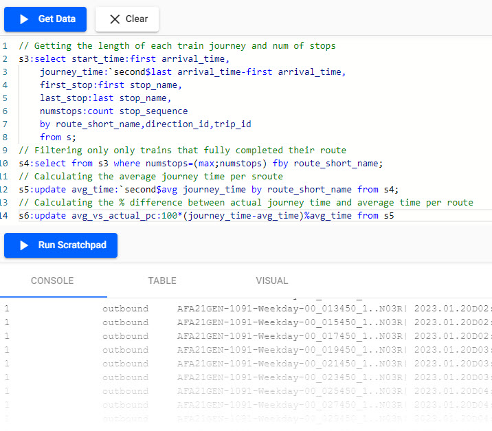 q code for calcuating average journey time.