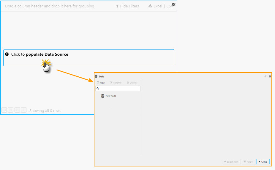 Click to populate Data Source to open the data editor.