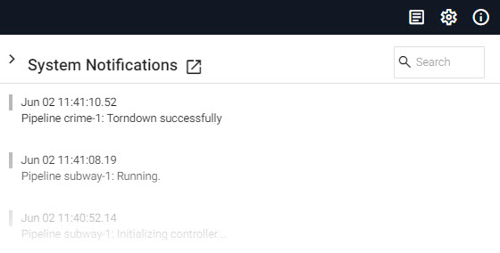 Slider panel with time series system notifications.