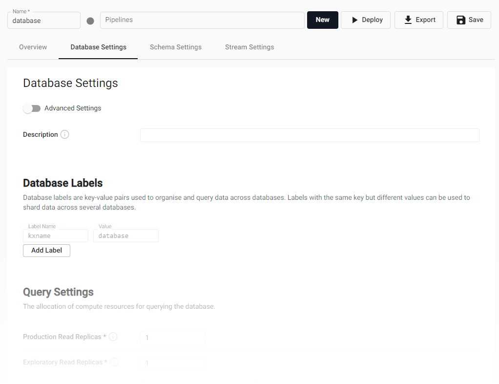 Database settings