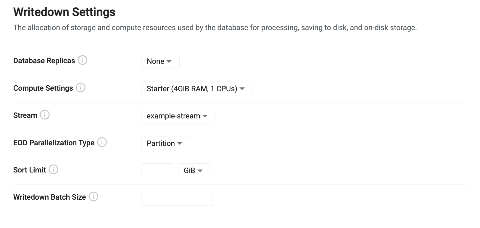 Writedown advanced settings