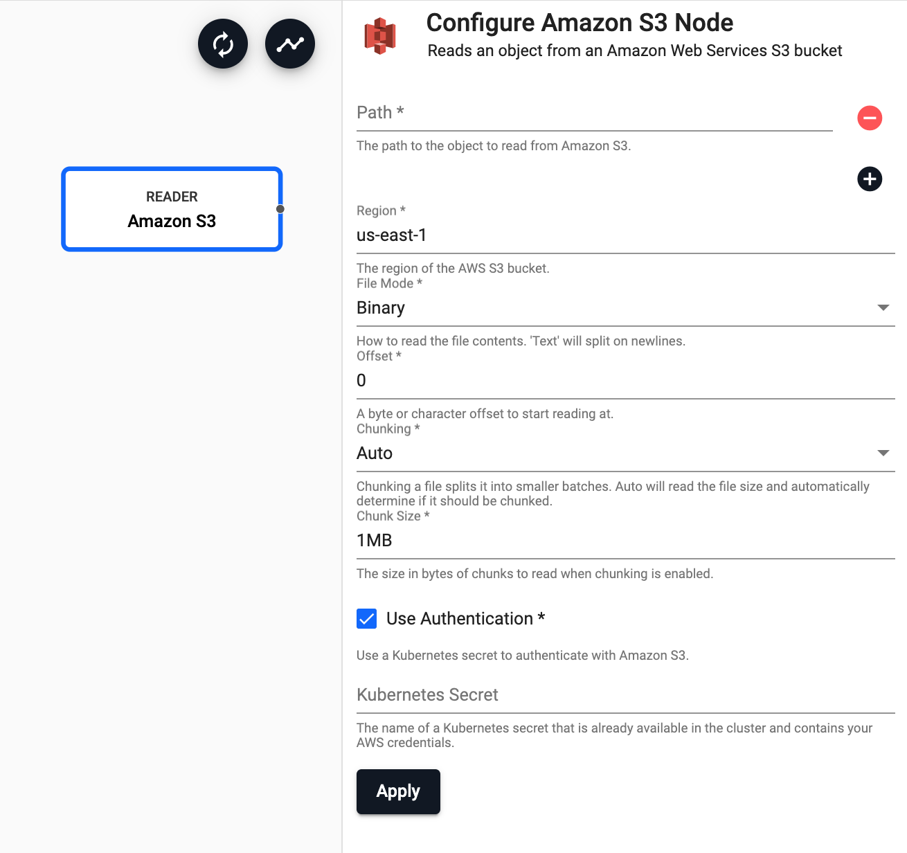 Amazon S3 reader properties