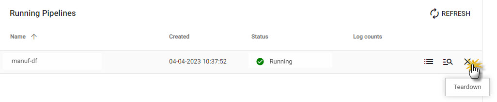 Teardown any running manufacturing pipeline before deploying the machine learning version. Check the box to Clear Pipeline State in the pop-up dialog.