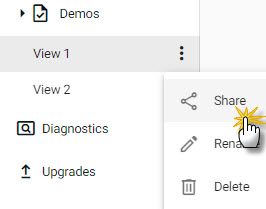 Open a share dashboard view link from the triple dot menu.