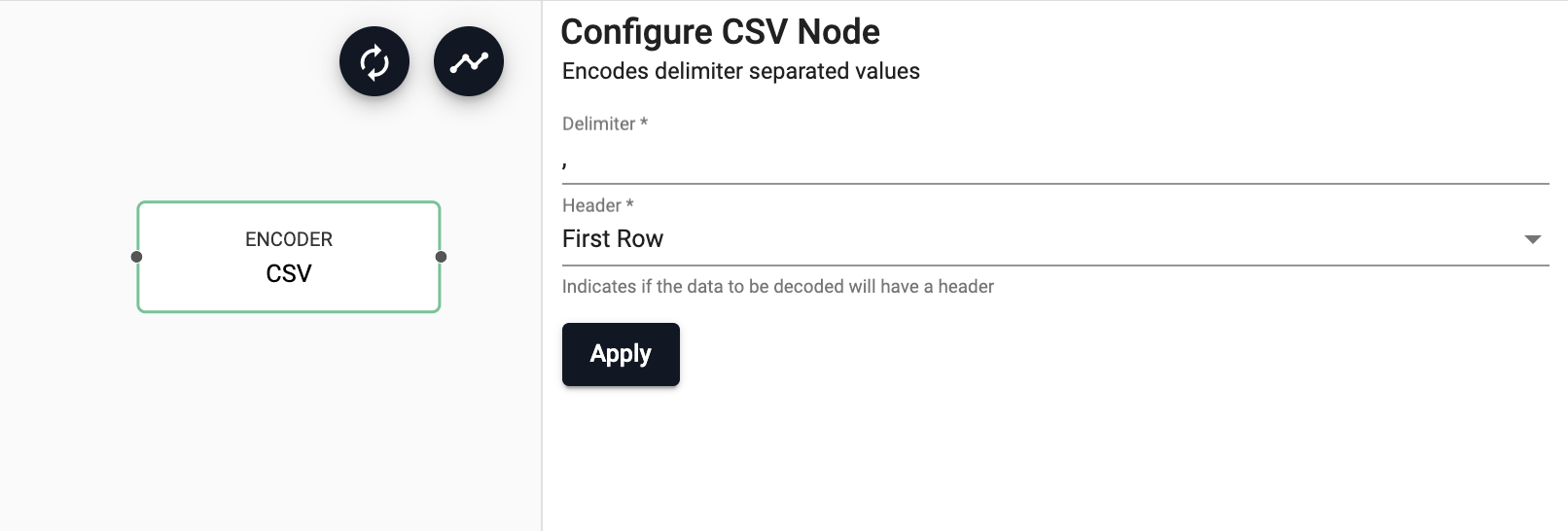 CSV encoder node properties