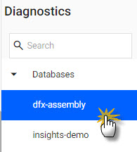 Diagnostics left-hand-menu of deployed database and pipelines.