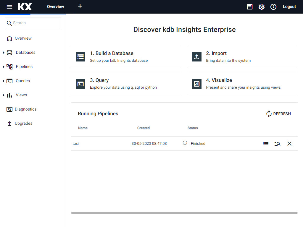 Home page of kdb Insights Enterprise.