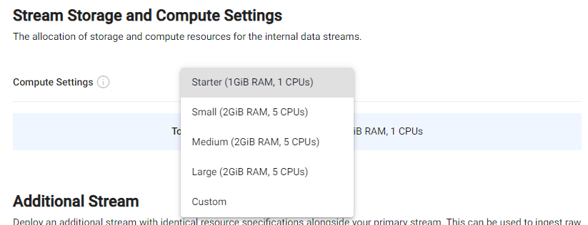 Stream compute settings