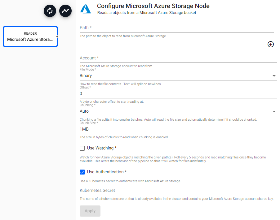 Microsoft Azure Stoage reader properties