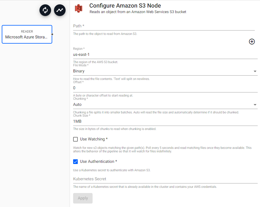 Amazon S3 reader properties