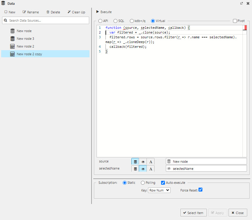 Querying data with the Virtual editor. Use a simple function as a starter.