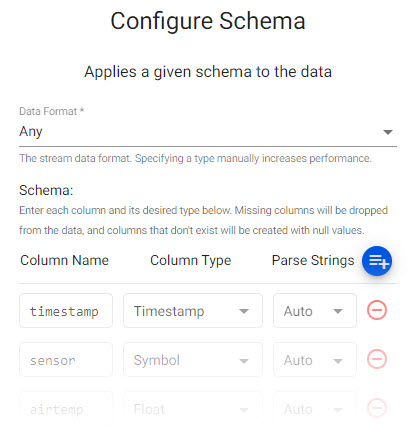 weather **Parse Strings** is set to auto for all fields.