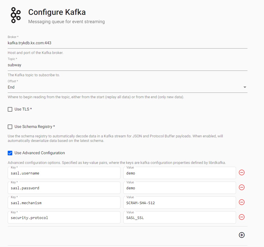 Choose the Kafka reader.