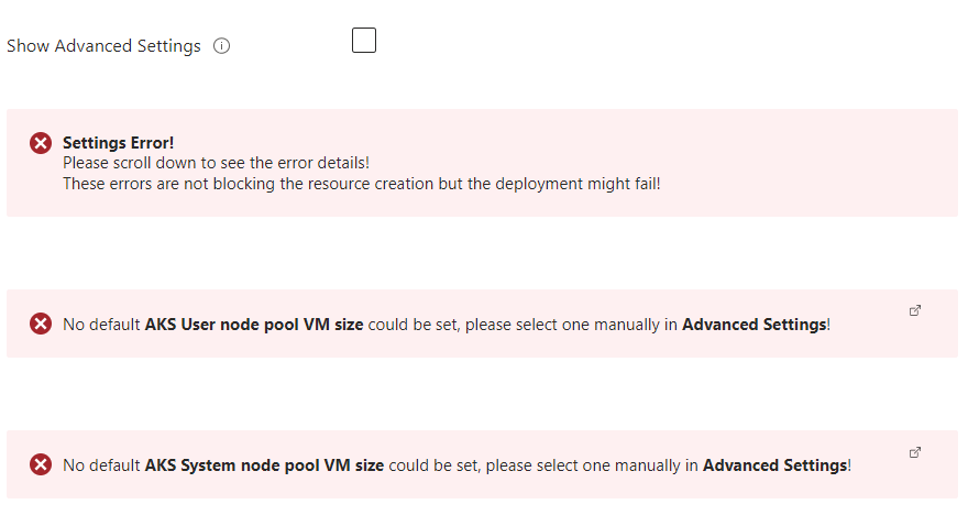 Advanced option no valid VM types