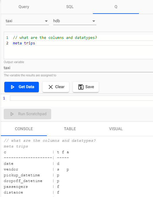 Output of meta trips run using q.