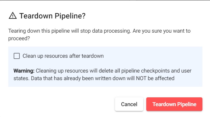 Teardown a pipeline to free up resources.