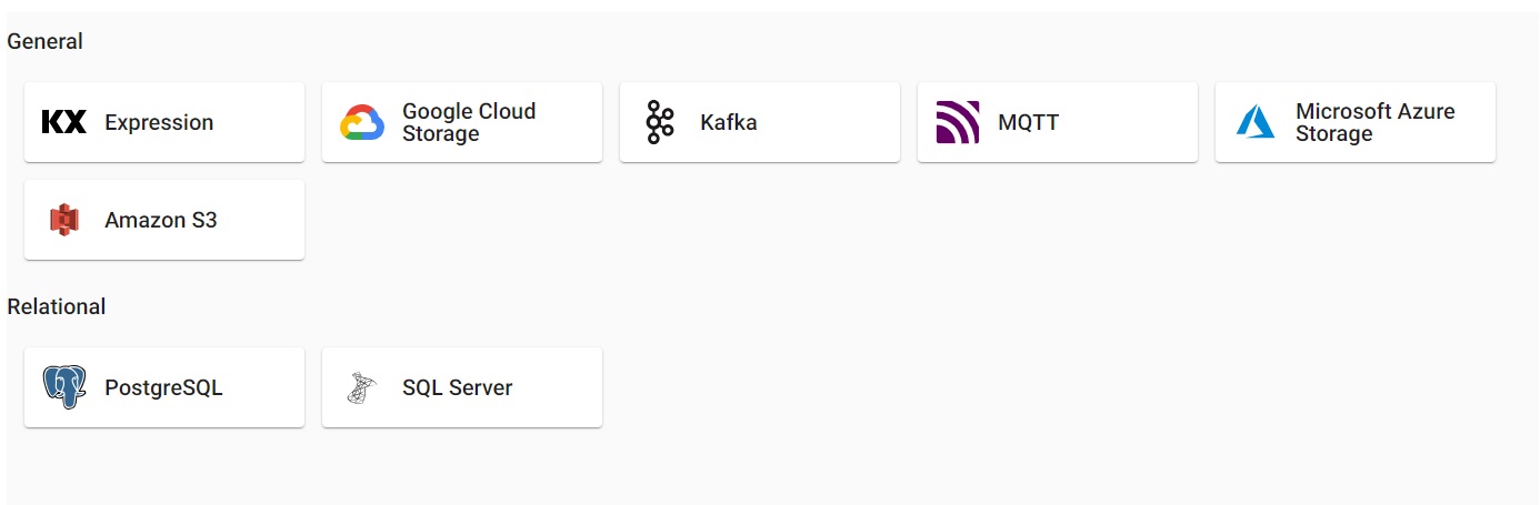 Available data sources to import data from.