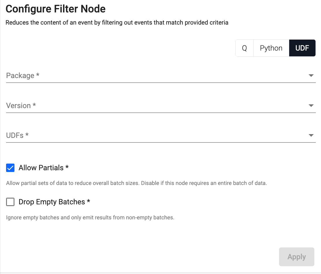 UDF Filter properties