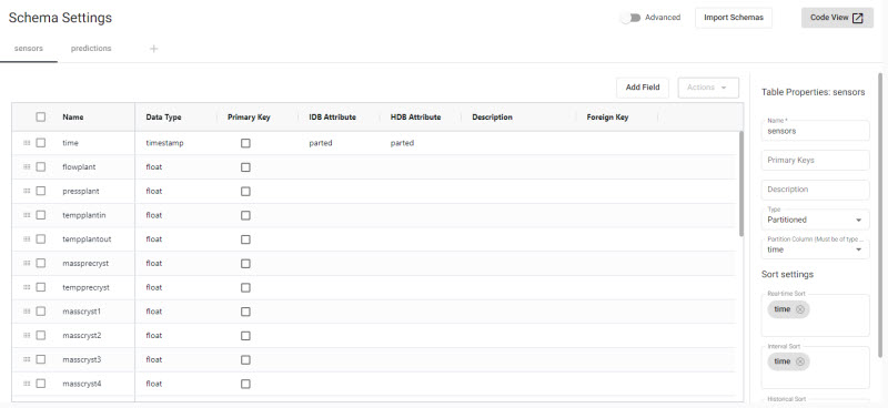 Applying the JSON populates the schema table.