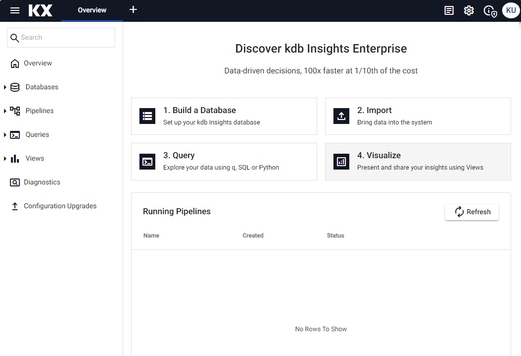 Home page of kdb Insights Enterprise.