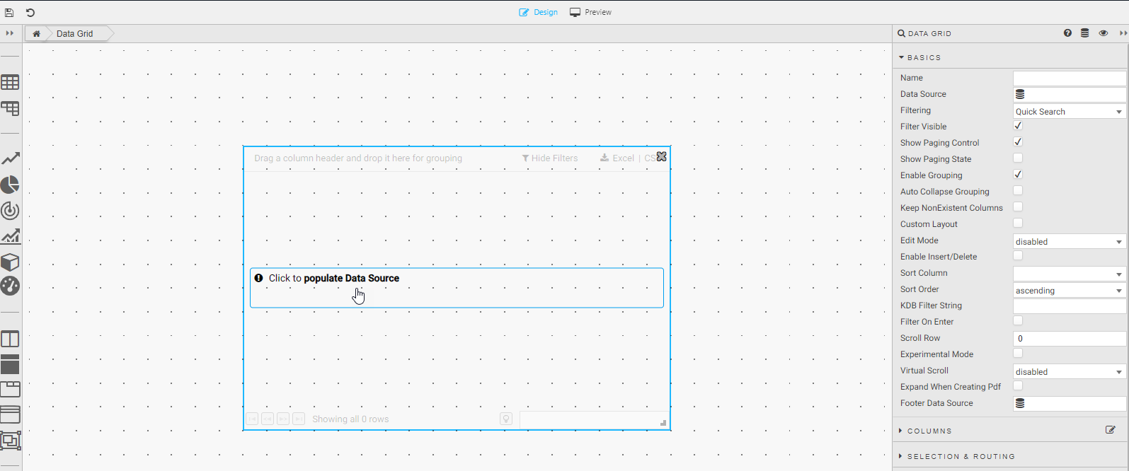 Click to populate Data Source to open the data editor.