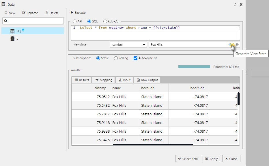 An example of adding a viewstate to a SQL query; example used is the weather data set.