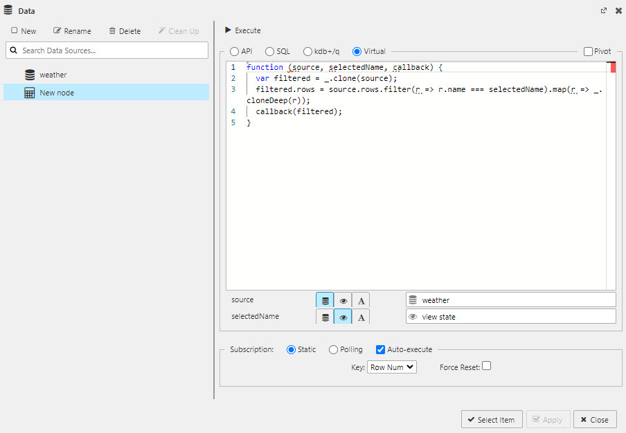 An example of adding a viewstate to a virtual query; example used is the weather data set.