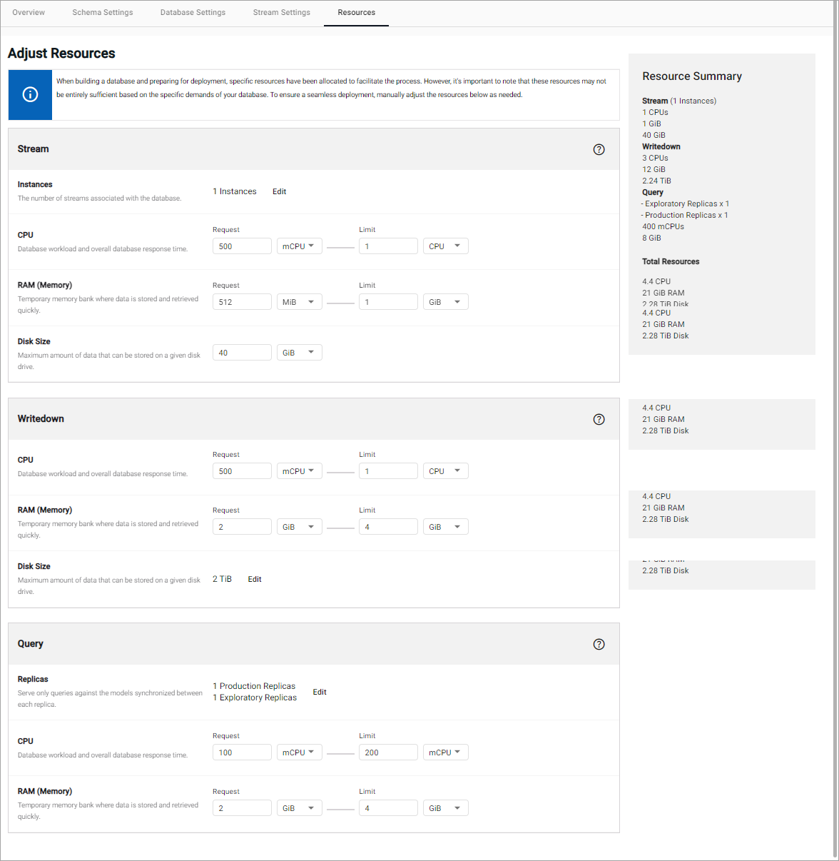 Adjust Resources tab