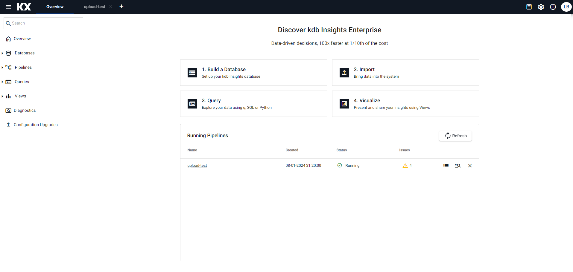 kdb Insights Enterprise Overview Screen